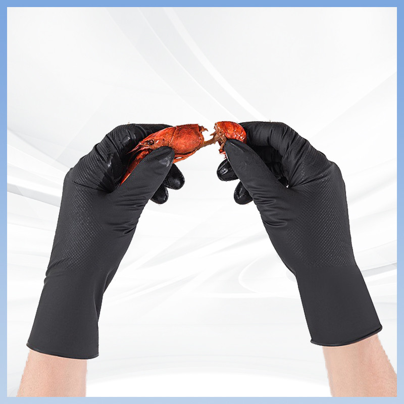 Gloves Nitrile Sepotong Hitam Berlian Pola Heavy Duty tahan lama Bebas Lateks Bebas Nitril
