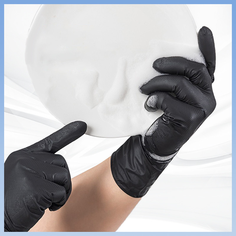 Gloves Nitrile Sepotong Hitam Berlian Pola Heavy Duty tahan lama Bebas Lateks Bebas Nitril