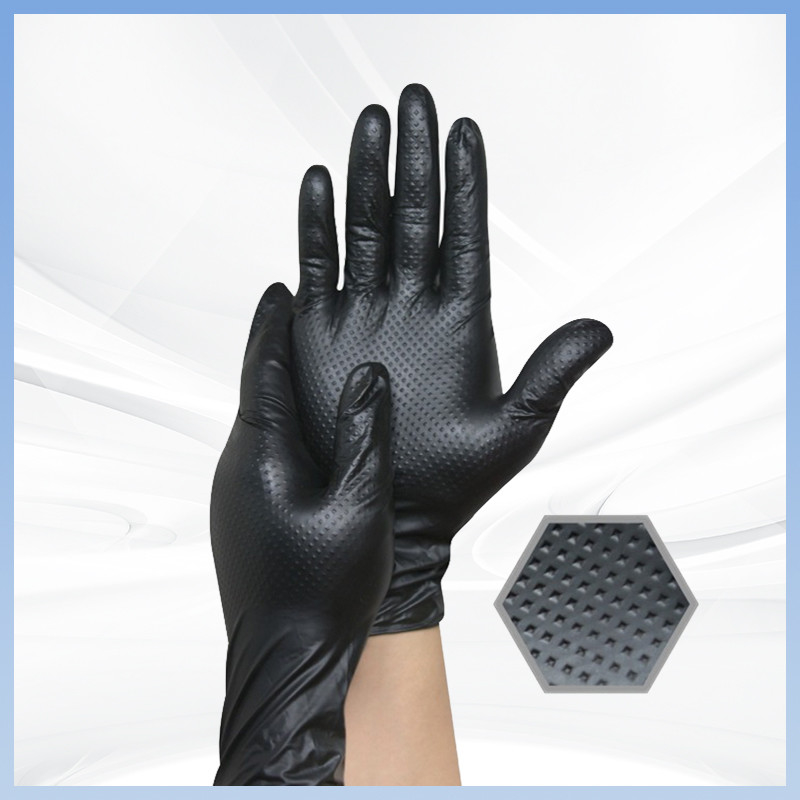 OEM Industrial Mechanical Glove Grip Berlian Tekstur Tangan Custom Pattern Box Hitam Custom Mechanical Gloves Karet Nitril