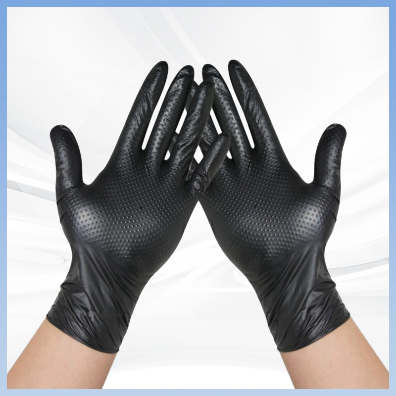 OEM Industrial Mechanical Glove Grip Berlian Tekstur Tangan Custom Pattern Box Hitam Custom Mechanical Gloves Karet Nitril
